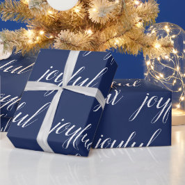 Papier Cadeau Joyeux bleu de Noël moderne