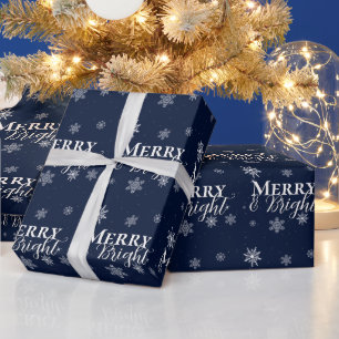 Papier Cadeau Joyeux bleu et flèches de neige brillantes Noël