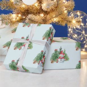 Papier Cadeau Joyeux bonhomme de neige, écureuil, cardinal