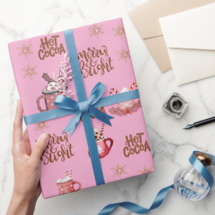 Papier Cadeau Joyeux & Bright & chaud cacao rose Noël vacances