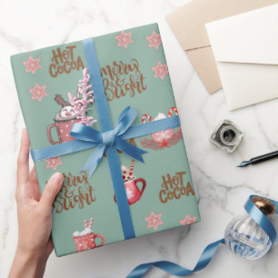 Papier Cadeau Joyeux & Bright & chaud coco sauge vert Noël