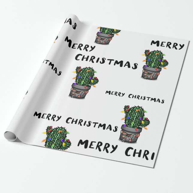 Papier Cadeau Joyeux Cactus de Noël Envelopper le papier (Déroulé)