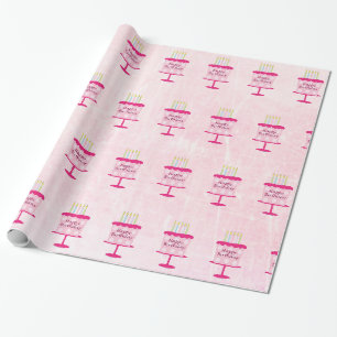 Papier Cadeau Joyeux cadeau de gâteau d'anniversaire Wrap rose