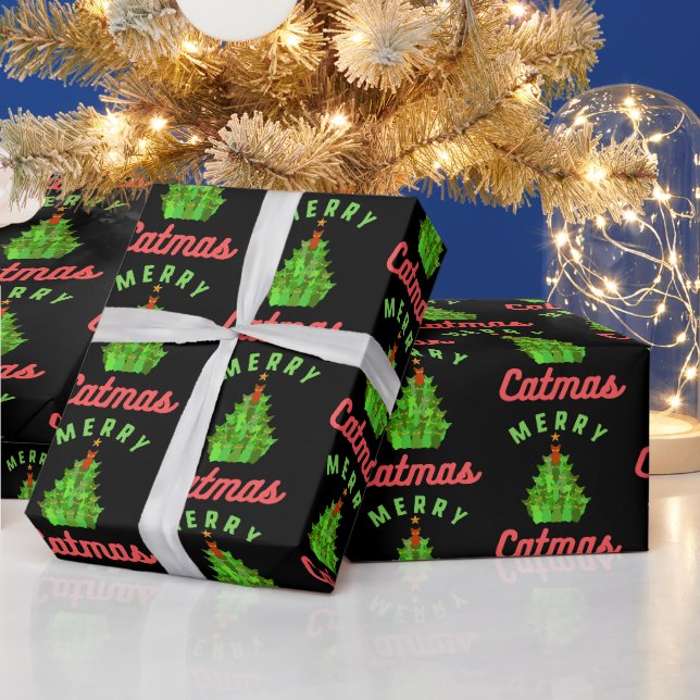 Papier Cadeau Joyeux Catmas Drôle Noël Chat Motif (Vacances)