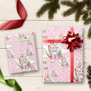 Papier Cadeau Joyeux Catmas Pink Christmas Chat