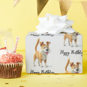 Papier Cadeau Joyeux chien Animé d'anniversaire