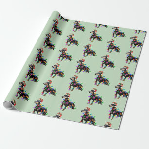 Papier Cadeau Joyeux chien Doberman de Noël à Père Noël Casquett