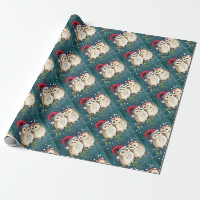 Papier Cadeau Joyeux Chouettes de Noël (Déroulé)