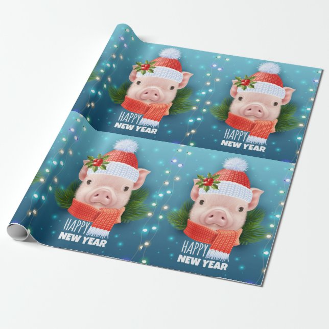 Papier Cadeau Joyeux Cochon du Nouvel An (Déroulé)