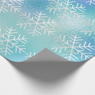 Papier Cadeau Joyeux congelé bleu de vacances de Noël de floco