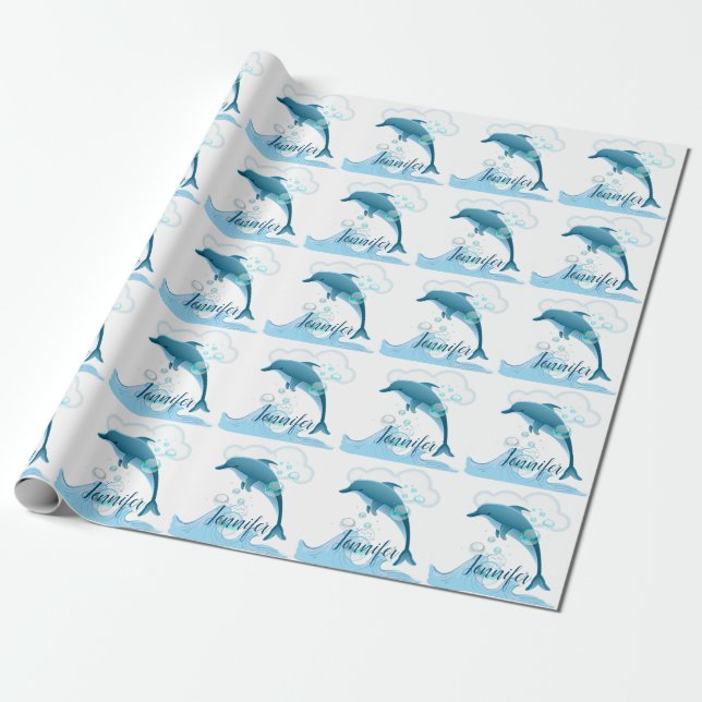 Papier Cadeau Joyeux dauphin de saut avec des bulles (Déroulé)