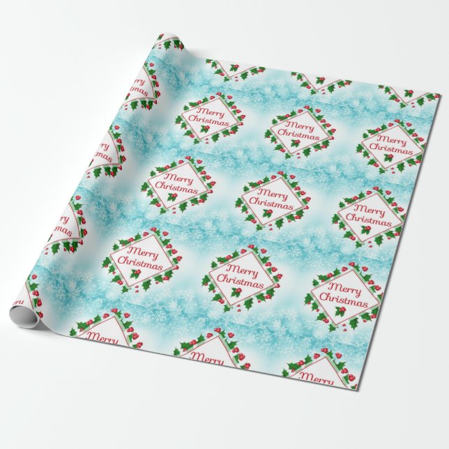 Papier Cadeau Joyeux Diamant de Noël et cadeau Holly Retro (Déroulé)