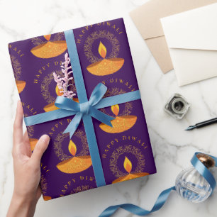 Papier Cadeau Joyeux Diwali Festival des lumières violet