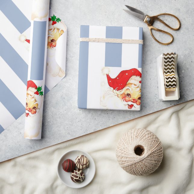 Papier Cadeau Joyeux enveloppement de Noël Bleu & Blanc Bande Pè (Artisanat)