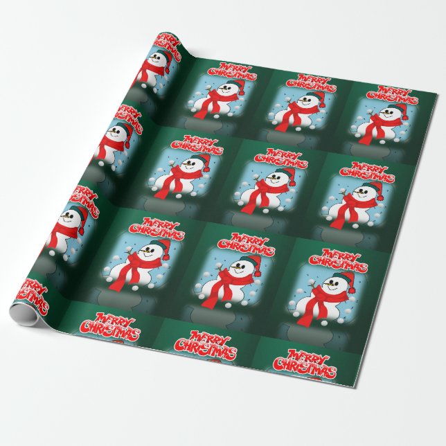 Papier Cadeau Joyeux Enveloppement de Noël Papier Snowman (Déroulé)