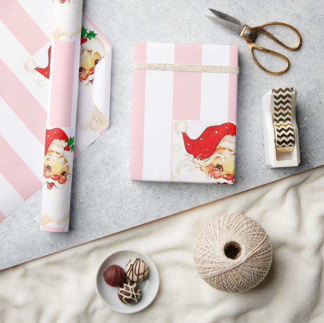 Papier Cadeau Joyeux Enveloppement de Noël rose et blanc Grille  (Artisanat)