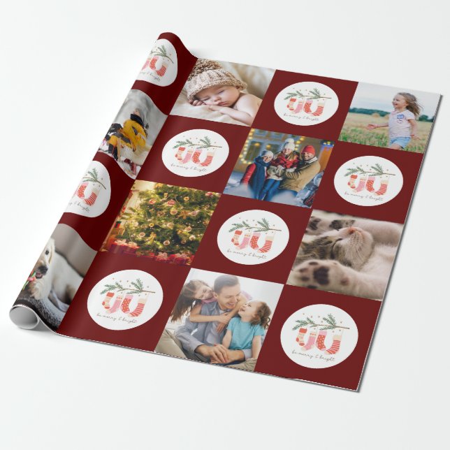 Papier Cadeau Joyeux et brillant Motif de famille Noël (Déroulé)