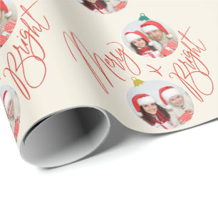 Papier Cadeau Joyeux et brillant script et ornements photo desig