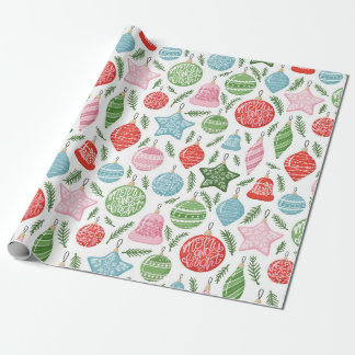 Papier Cadeau Joyeux et brillants ornements Enveloppement cadeau