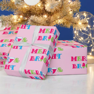 Papier Cadeau Joyeux et lumineux Noël rose pastel