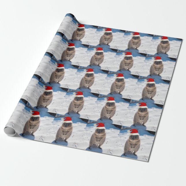 Papier Cadeau Joyeux et mignon Quokka sur la plage Noël (Déroulé)