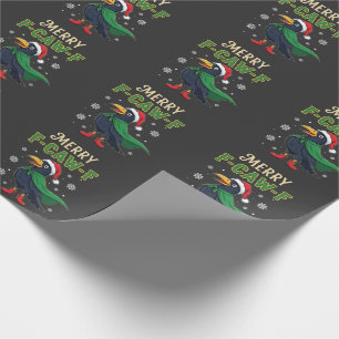 Papier Cadeau Joyeux F-Caw-F Noël drôle Corbeau Corbeau Santa