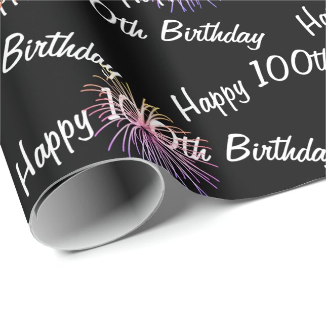 Papier Cadeau Joyeux feu d'artifice du 100e anniversaire sur noi (Coin rond)