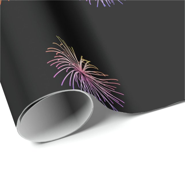 Papier Cadeau Joyeux feu d'artifice du 85e anniversaire sur noir (Coin rond)