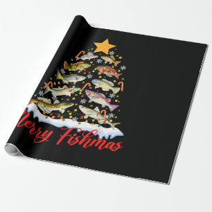Papier Cadeau Joyeux Fishmas Drôle de sapin de Noël lumières Poi