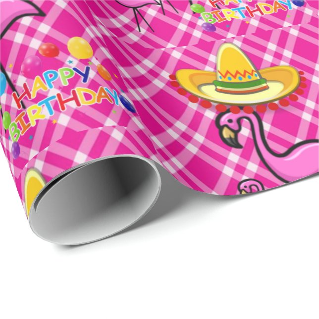 Papier Cadeau Joyeux Flamant rose de papier d'enveloppement cade (Coin rond)