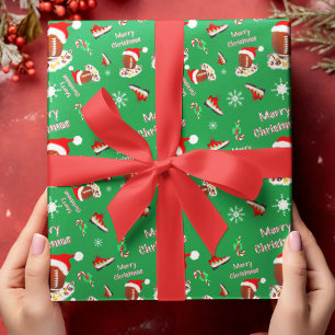 Papier Cadeau Joyeux Football de Noël avec Motif Snack