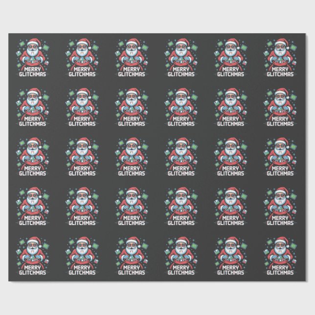 Papier Cadeau Joyeux Glitchmas Codage Programmeur Santa Noël (Plat)