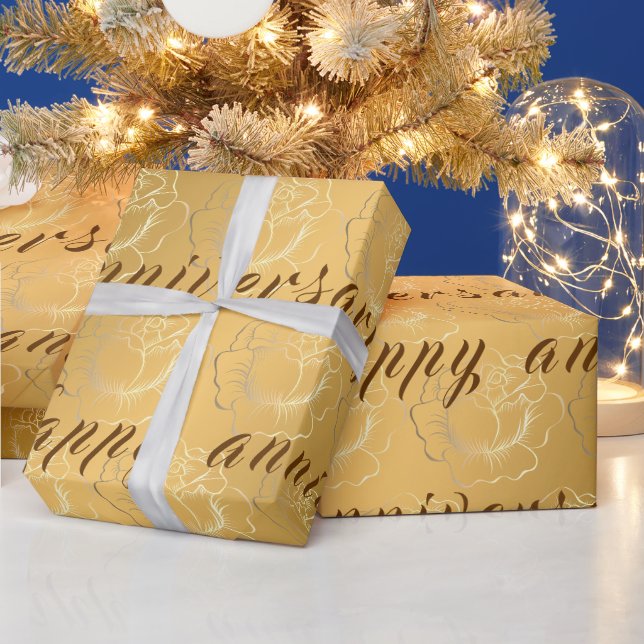 Papier Cadeau Joyeux Gold Floral 50e anniversaire (Vacances)