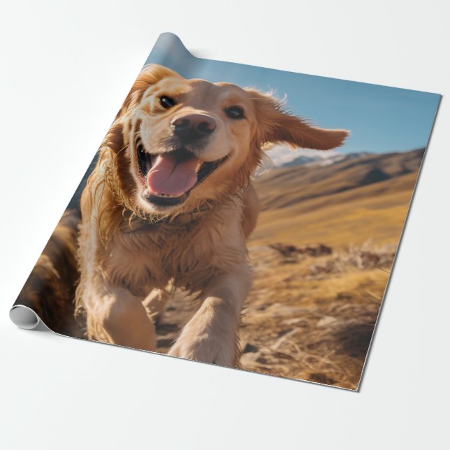 Papier Cadeau Joyeux Golden Retriever en cours (Déroulé)