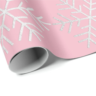 Papier Cadeau Joyeux gris blanc de rose de vacances de Noël de
