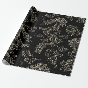 Papier Cadeau Joyeux guerrier chinois du nouvel an dragon
