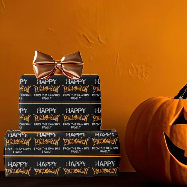 Papier Cadeau Joyeux Halloween Personnalisé Black Orange Party (Créateur téléchargé)