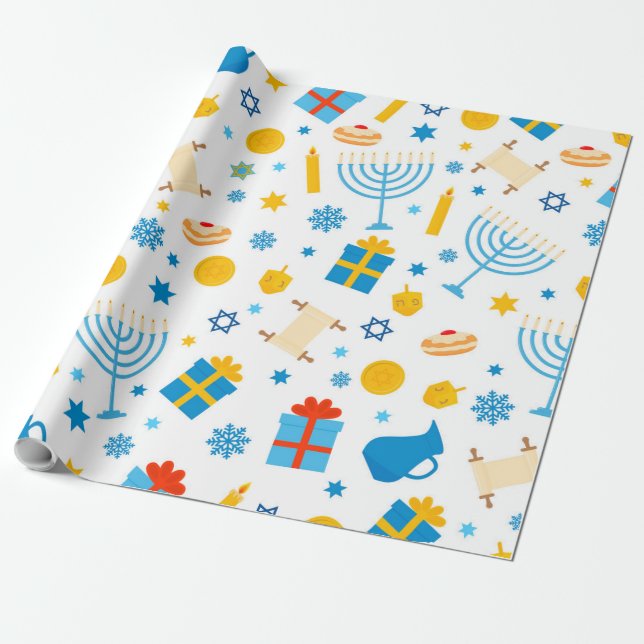Papier Cadeau Joyeux Hanoukka Patterned (Déroulé)