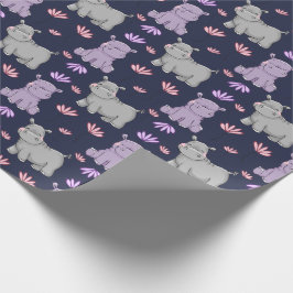 Papier Cadeau Joyeux hippopotames et fleurs