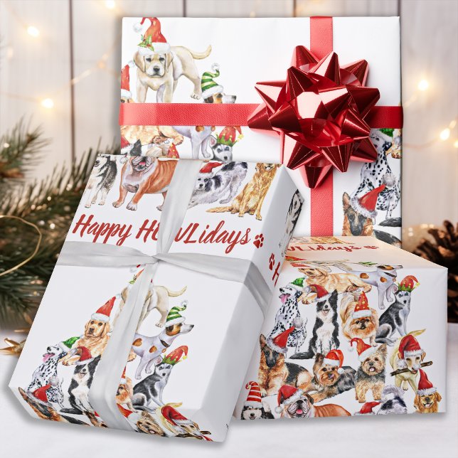 Papier Cadeau Joyeux HOWLidays Amoureux de les chiens Chiens d'a (Créateur téléchargé)
