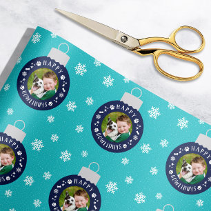 Papier Cadeau Joyeux Howlidays Turquoise Photo de Chien Personna