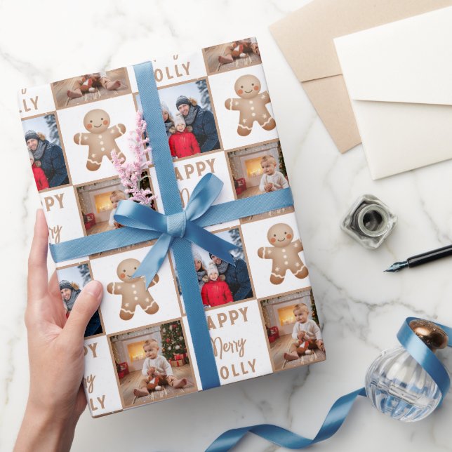 Papier Cadeau Joyeux Jolly Gingerbread Famille 2 Photo Noël (Cadeaux)