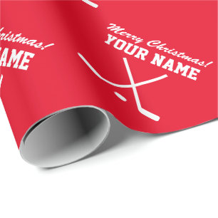 Papier Cadeau Joyeux joueur de hockey rouge de Noël