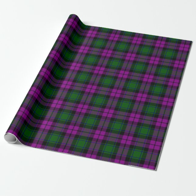 Papier Cadeau Joyeux Joyeux Jours de Noël Plaid Fuchsia Green (Déroulé)
