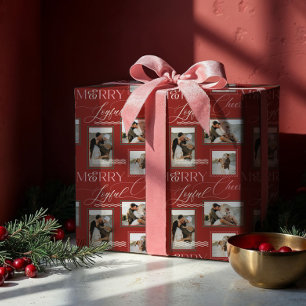 Papier Cadeau Joyeux Joyful Cheer Wavy Retro Modern Photo Collag