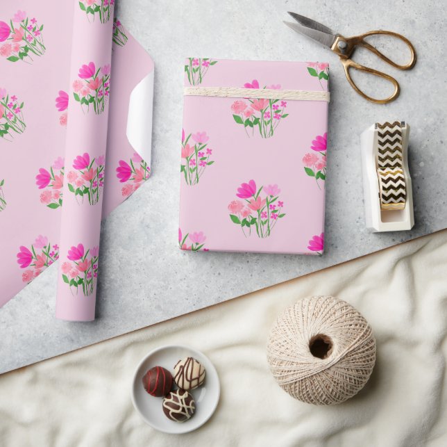 Papier Cadeau Joyeux jumeaux de printemps rose en fleurs (Artisanat)