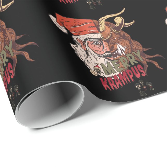 Papier Cadeau Joyeux Krampus effrayant Père Noël Horreur Noël (Coin rond)