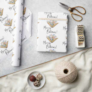 Papier Cadeau Joyeux Livre De Bookmas Avec Fleurs