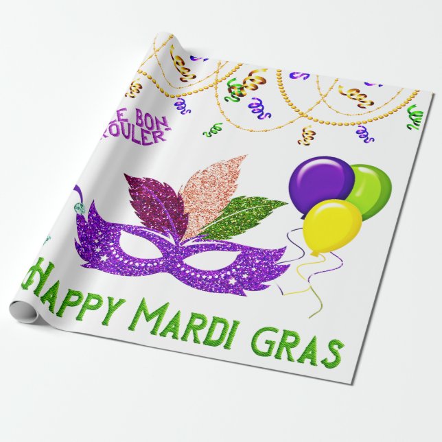Papier Cadeau Joyeux Mardi Gras Célébration perles Masque (Déroulé)