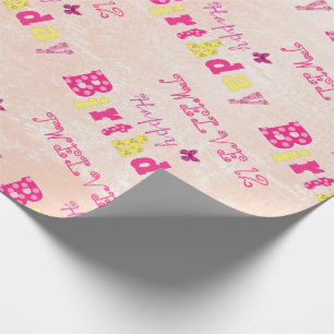 Papier Cadeau Joyeux mignon 12e anniversaire rose jaune